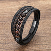 Braided Leather Bracelet with Stone Beads for Men and Women