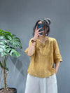Women's Loose Embroidered Frog Button Shirt