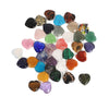 Assorted polished natural stone hearts in various colors on a white background