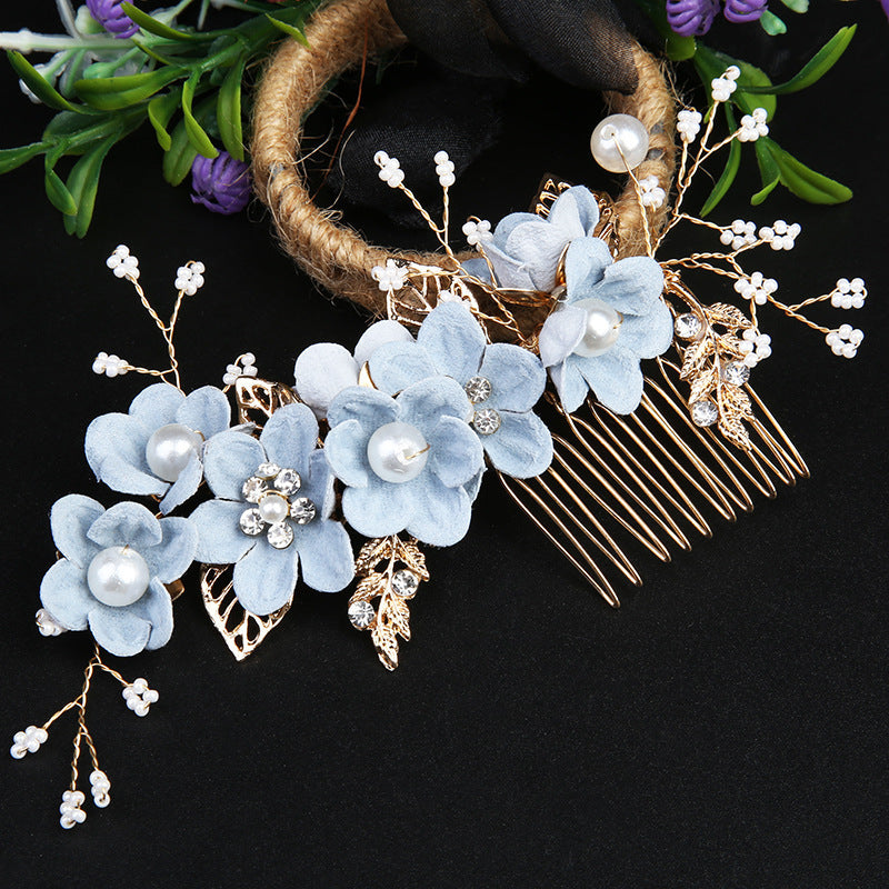 Handmade Floral Hair Comb and Pin Set with Clear Quartz