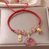 Strawberry Quartz Braided Red String Bracelet with Charm
