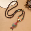 Handmade Wood Bead Necklace with Alloy Pendant