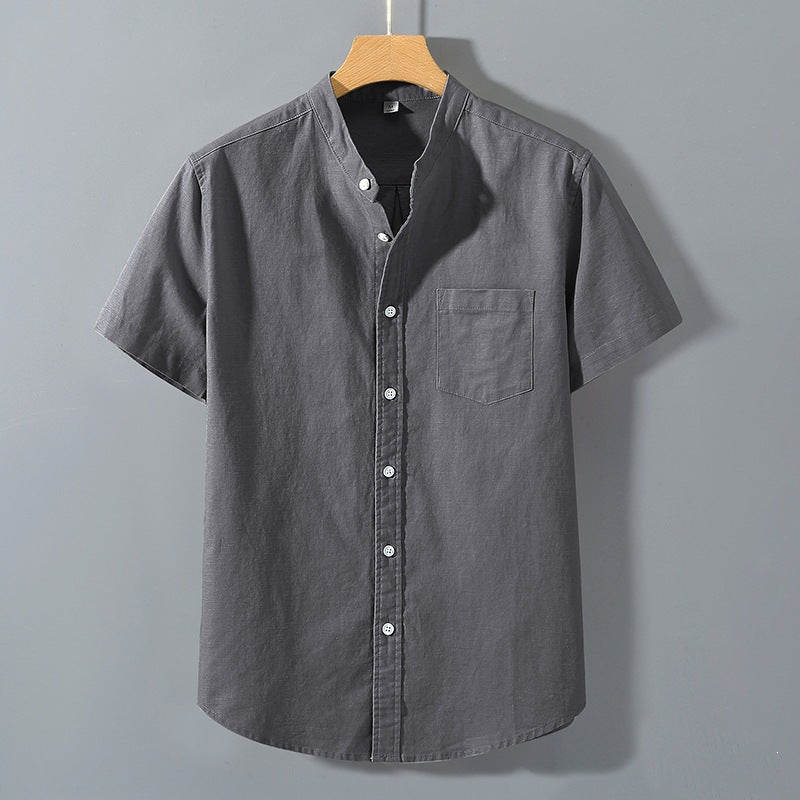 Men's Short Sleeve Button Down Cotton Linen Shirt