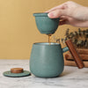 Ceramic Tea Cup with Infuser and Wooden Handle