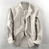 Men's Linen Cotton Long Sleeve Stand Collar Shirt