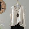 Women's Linen V-Neck Sleeveless Top, Vintage Washed Tank Vest