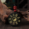 Black Obsidian Pendant Necklace with Buddhist Mantras and Symbols