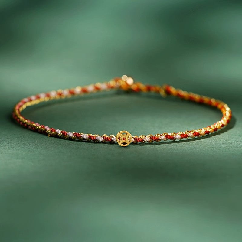 Colorful Rope Coin Bead Extra Thin Braided Bracelet