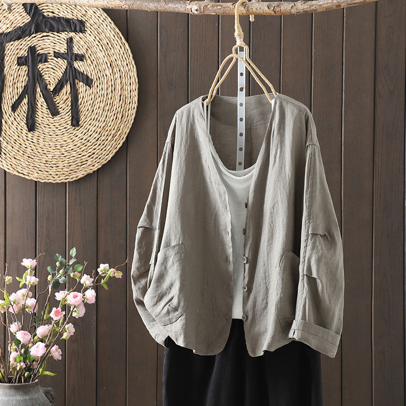 Women's Jacket Pure Color V-neck With Pockets