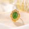 Sterling Silver Jade Ring with Filigree Design, Adjustable