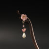 Wooden Flower Hairpin with Dangling Charm