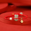 Handmade Red String Bracelet with Love Knot and Flower Charm