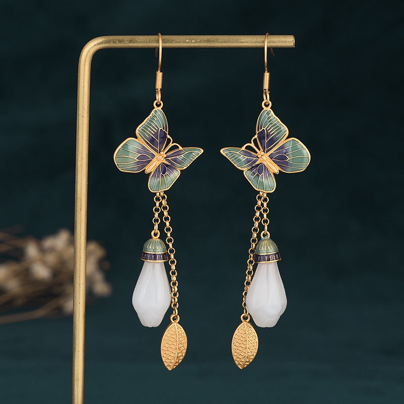 FengShui White Jade Luck Drop Earrings