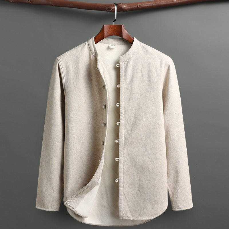 Men's Fleece Lined Tang Suit Set, Traditional Mandarin Collar Top and Pants