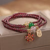 Multilayer Red Bead Bracelet with Flower Charm