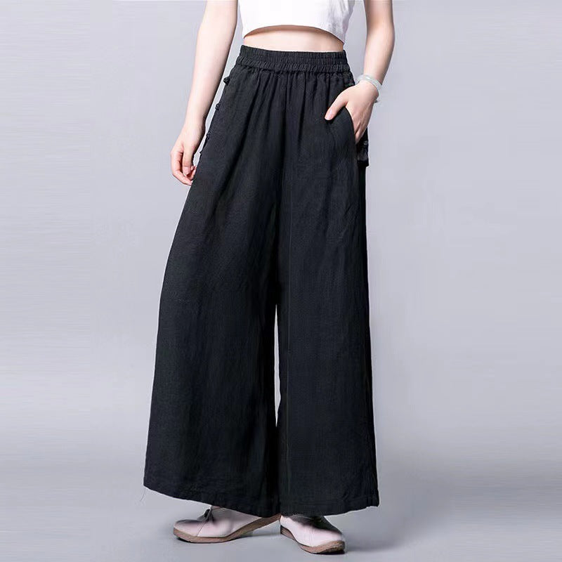 Women's Wide Leg Pants Linen Cotton High Waist Trousers