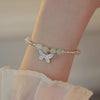 Silver-Plated Butterfly Charm Bracelet with Pale Beads