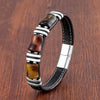 Tiger Eye Bamboo Stone Leather Bracelet Protection Power