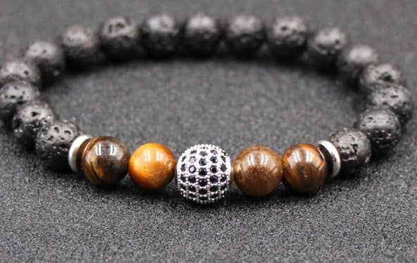 Tiger Eye Stone Peace Bracelet with Micro-set Beads