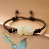 White Jade Pixiu Bracelet with Cord and Beads