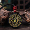 Black Obsidian Pendant Necklace with Buddhist Mantras and Symbols