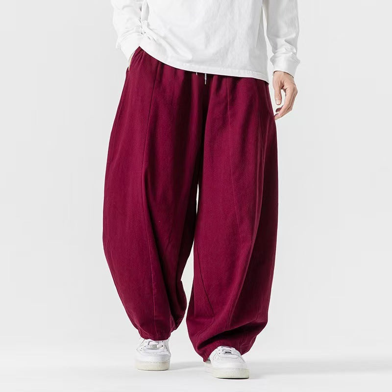 Men's Harem Pants Solid Color Cotton Elastic Waist With Pockets