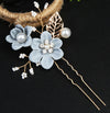 Handmade Floral Hair Comb and Pin Set with Clear Quartz