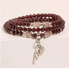 Garnet Triple Wrap Bracelet with Pixiu or Bean Charm