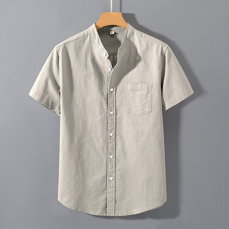 Men's Short Sleeve Button Down Cotton Linen Shirt