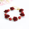Cinnabar Rose Bracelet with Gold-Tone Accents