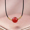 Red Agate Cherry Necklace and Bracelet, Handwoven Cord