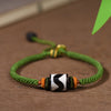 Handmade Green Braided Rope Bracelet with Tiger Tooth Dzi Bead