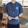 Men's Linen Blend Dragon Embroidery Short Sleeve Shirt