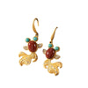 Pair of gold-tone koi fish earrings with red and turquoise stones