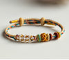Dunhuang Color Braided Cord Bracelet with Flower Charms