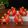 Red Resin Ram Figurine with Prosperity Symbols Desktop Decor