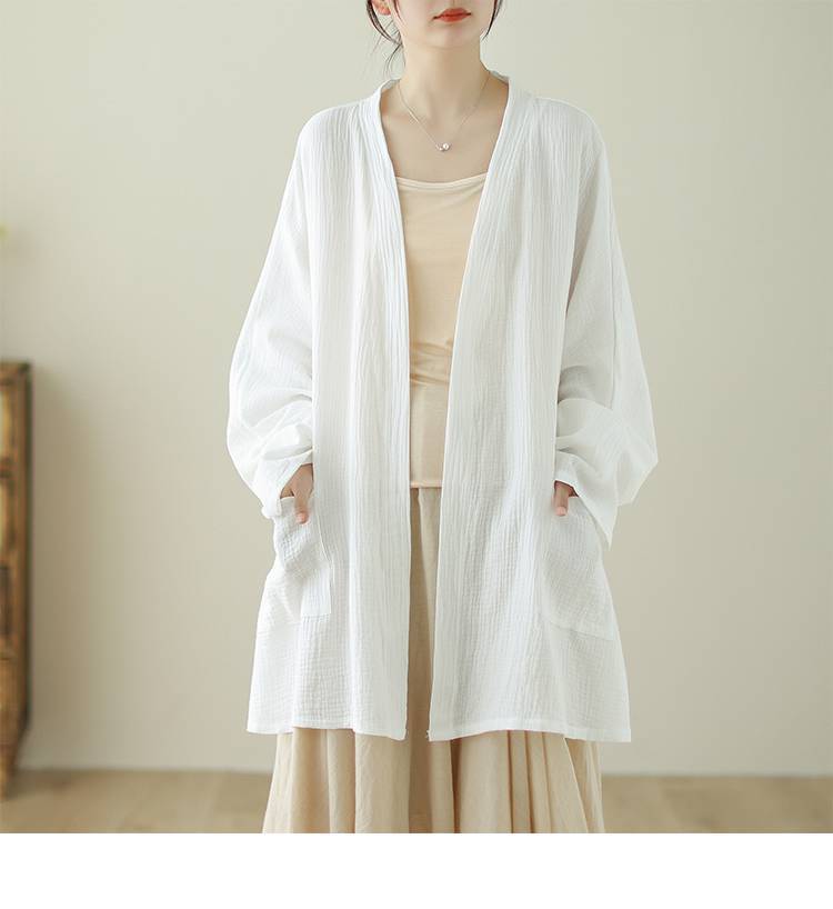 Women's Kimono Cotton Linen Zen Jacket With Pockets