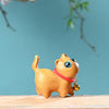 Carved Wood Cat Figurine with Bell - Cute Animal Desk Decoration