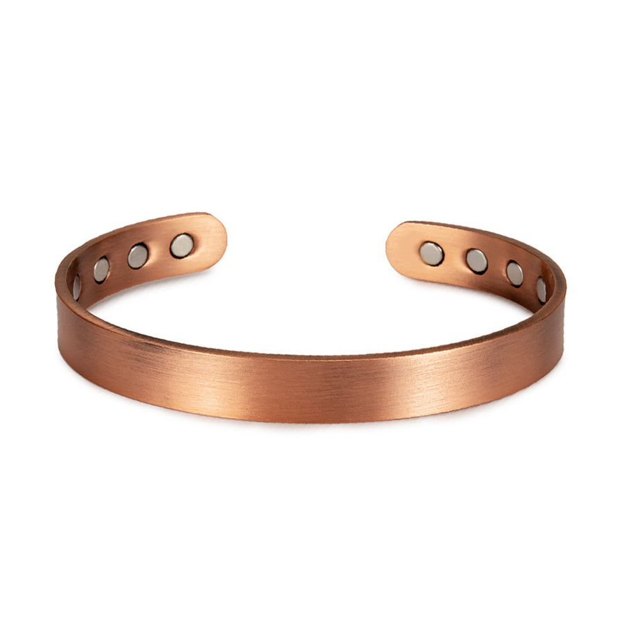 Brushed metal adjustable cuff bracelet with embedded magnets