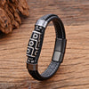 Tibetan Dzi Bead Leather Bracelet, Titanium Steel Clasp