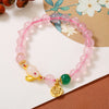 Natural Pink Crystal Rabbit Bracelet with Green Bead