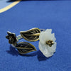 White Plum Flower Leaf Ring, Zinc Alloy Imitation Jade