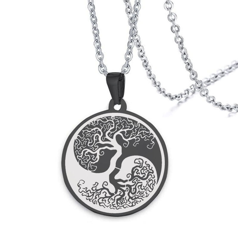 Tree of Life Yin Yang Stainless Steel Necklace Pendant