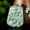 Jade Dragon Pendant Necklace, Bean Green Carved Chinese Zodiac