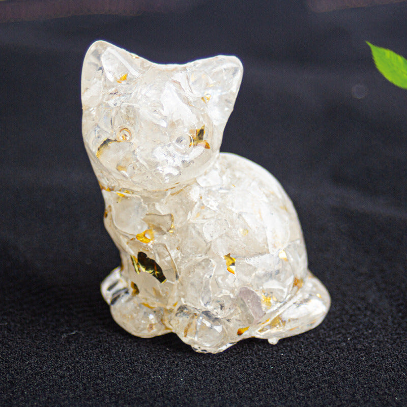 Crystal Chip Resin Cat Figurine Desktop Decoration