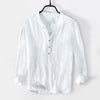 Men's Solid Color Long Sleeve Half Button Cotton Linen Shirt