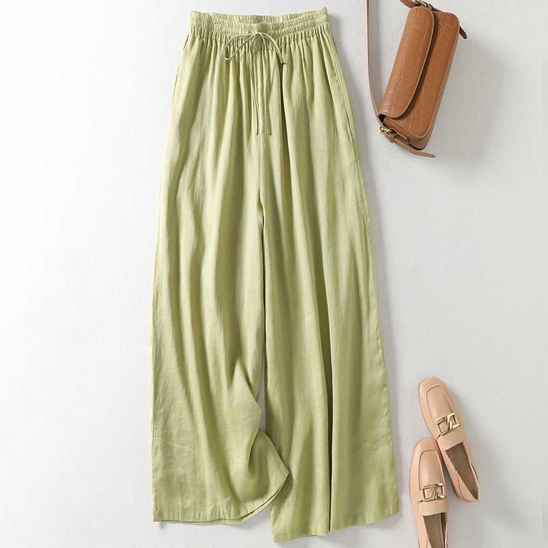 Women's Wide Leg Pants, Linen Blend Cropped Trousers