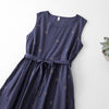 Midnight Blue Sleeveless Midi Dress With Tie Waist