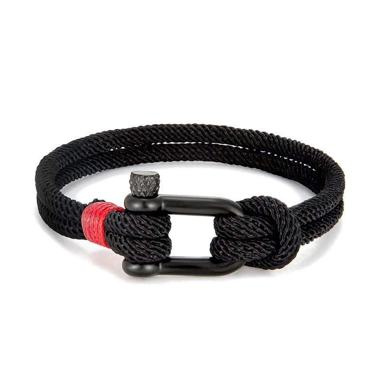 Titanium Steel U-Shaped Shackle Bracelet, Handwoven Rope