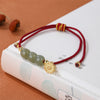 Hetian Jade Bead Braided Bracelet with Gold-tone Charm